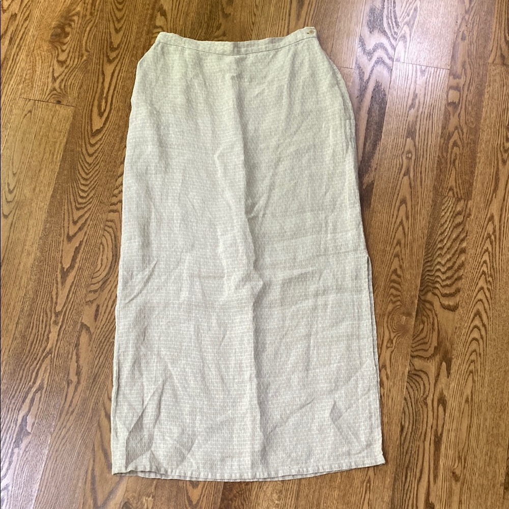 Light Beige Linen-Blend Midi Skirt